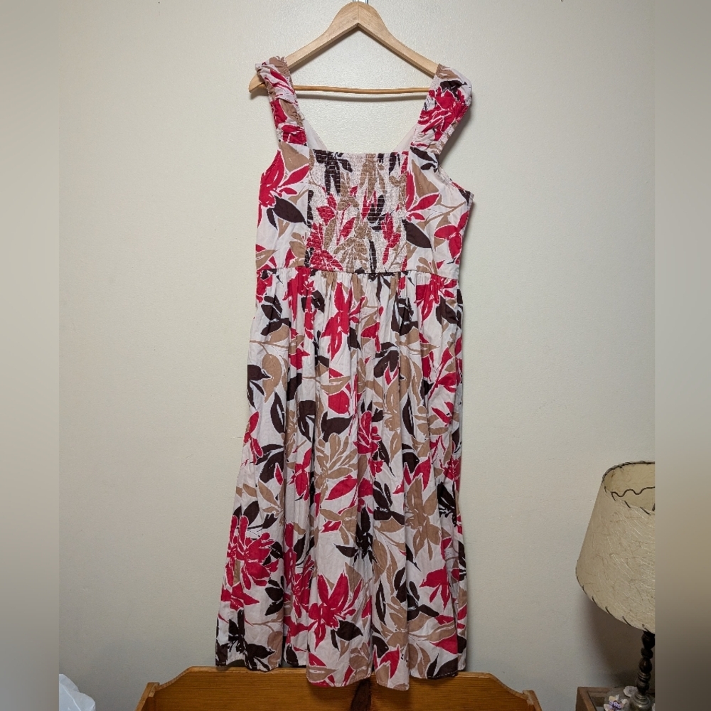 Abercrombie & Fitch Floral Maxi Dress Red Tan Brown White Women’s XL - Picture 7 of 7
